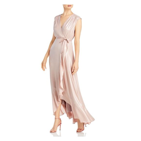 AQUA Dresses & Skirts - AQUA Womens Pink Tie Lined Sleeveless Full-Length Evening Wrap Dress 4